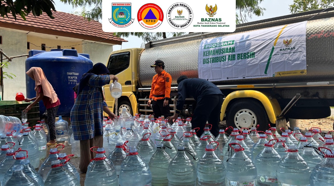 Kekeringan Berbulan-Bulan, BAZNAS Tangsel Hadirkan 32.000 Liter Air Bersih untuk Warga Kelurahan Keranggan